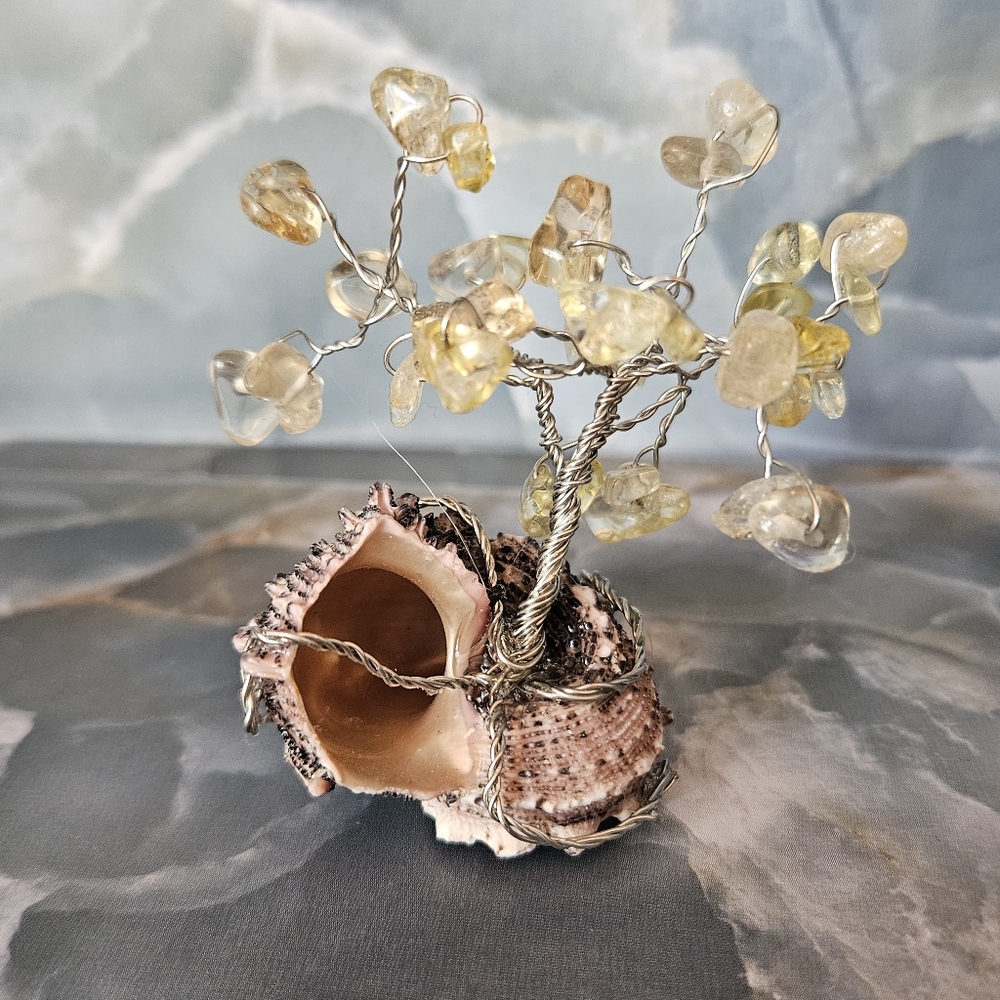 Wire Citrine Gemstone Tree Of Life on Shell